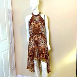 Bisou Bisou Dress Hi-low Cheetah Chiffon Print Halter  Size 2